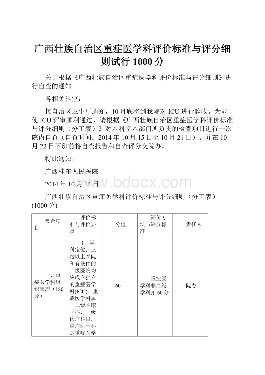 广西壮族自治区重症医学科评价标准与评分细则试行1000分.docx_第1页