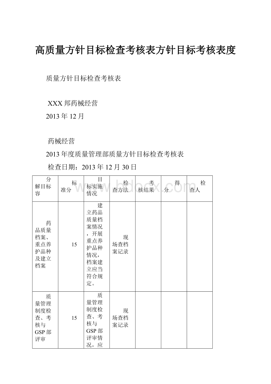 高质量方针目标检查考核表方针目标考核表度.docx