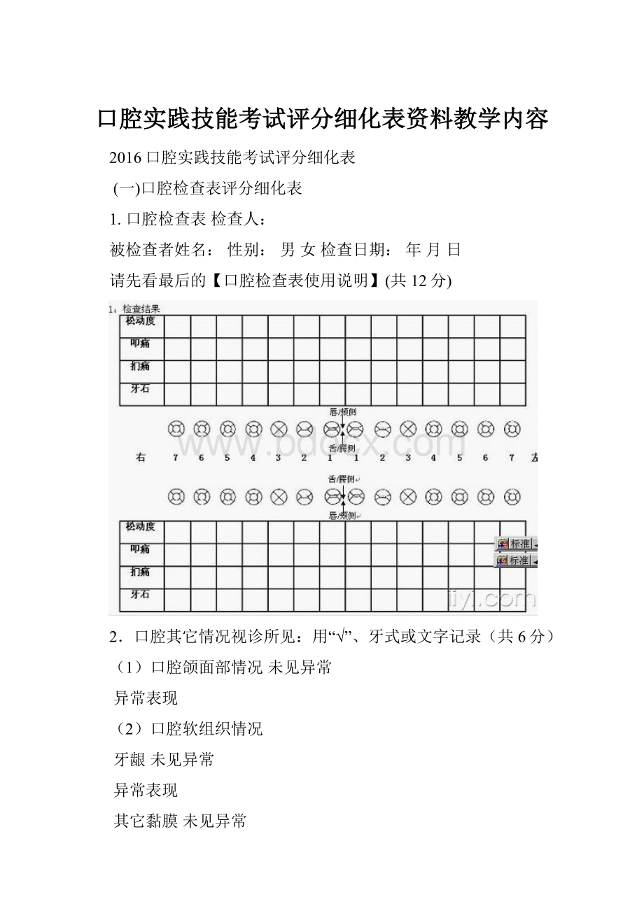 口腔实践技能考试评分细化表资料教学内容.docx