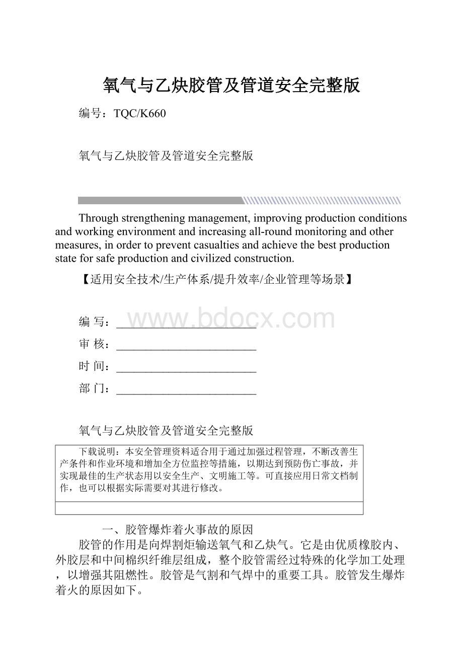 氧气与乙炔胶管及管道安全完整版.docx