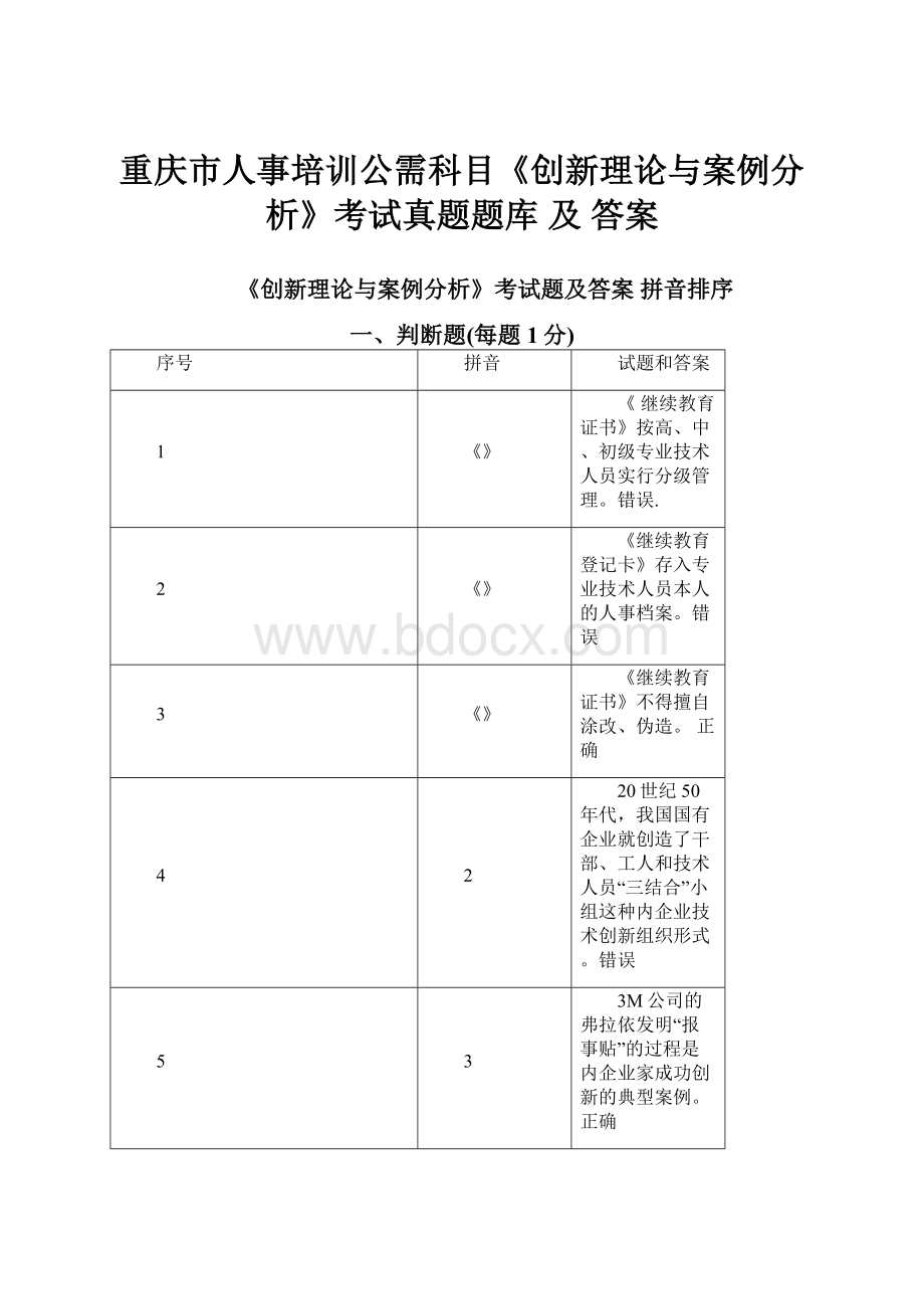 重庆市人事培训公需科目《创新理论与案例分析》考试真题题库 及 答案.docx_第1页