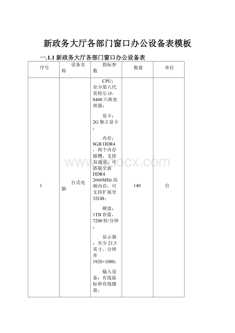 新政务大厅各部门窗口办公设备表模板.docx