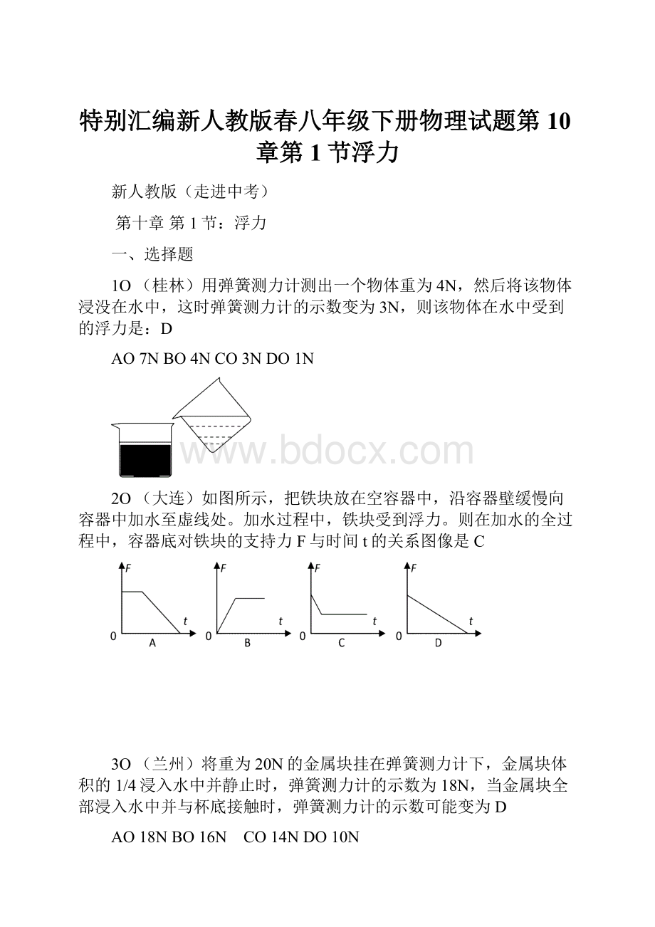 特别汇编新人教版春八年级下册物理试题第10章第1节浮力.docx