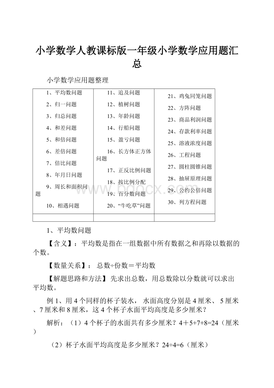 小学数学人教课标版一年级小学数学应用题汇总.docx