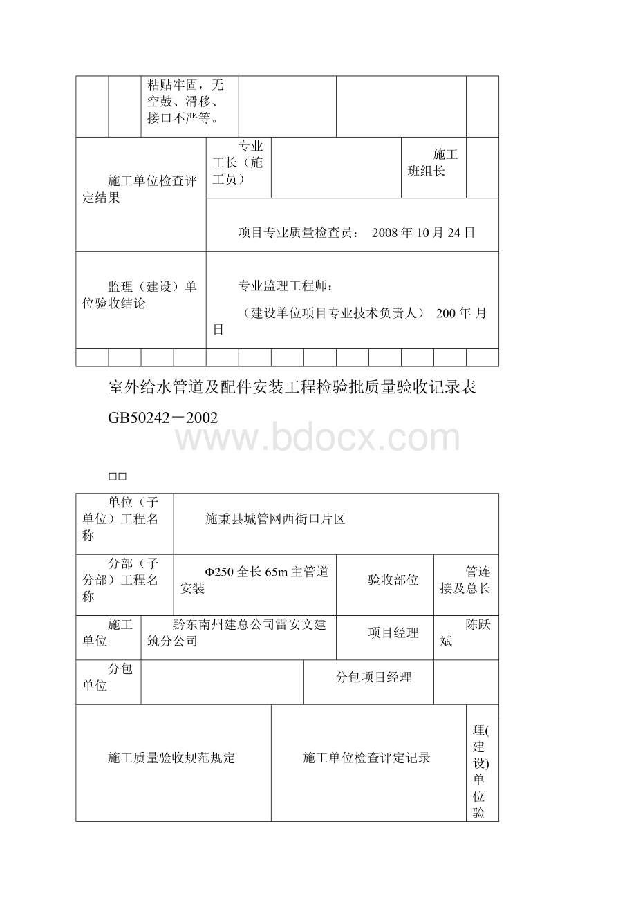 室外给水管道及配件安装工程检验批质量验收记录表1.docx_第3页