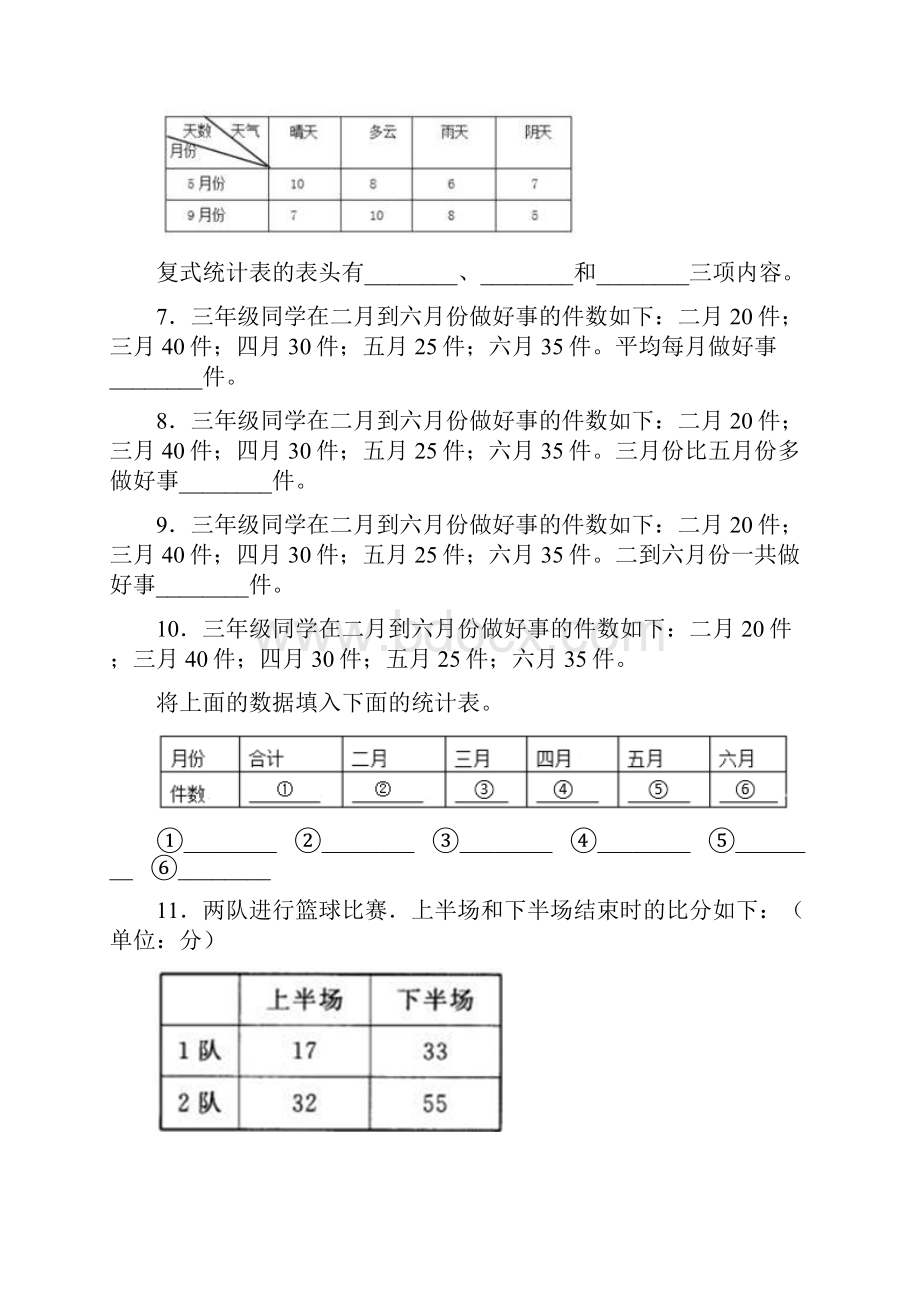 压轴题小学数学三年级下册第三单元《复式统计表》 单元测试题答案解析1.docx_第2页