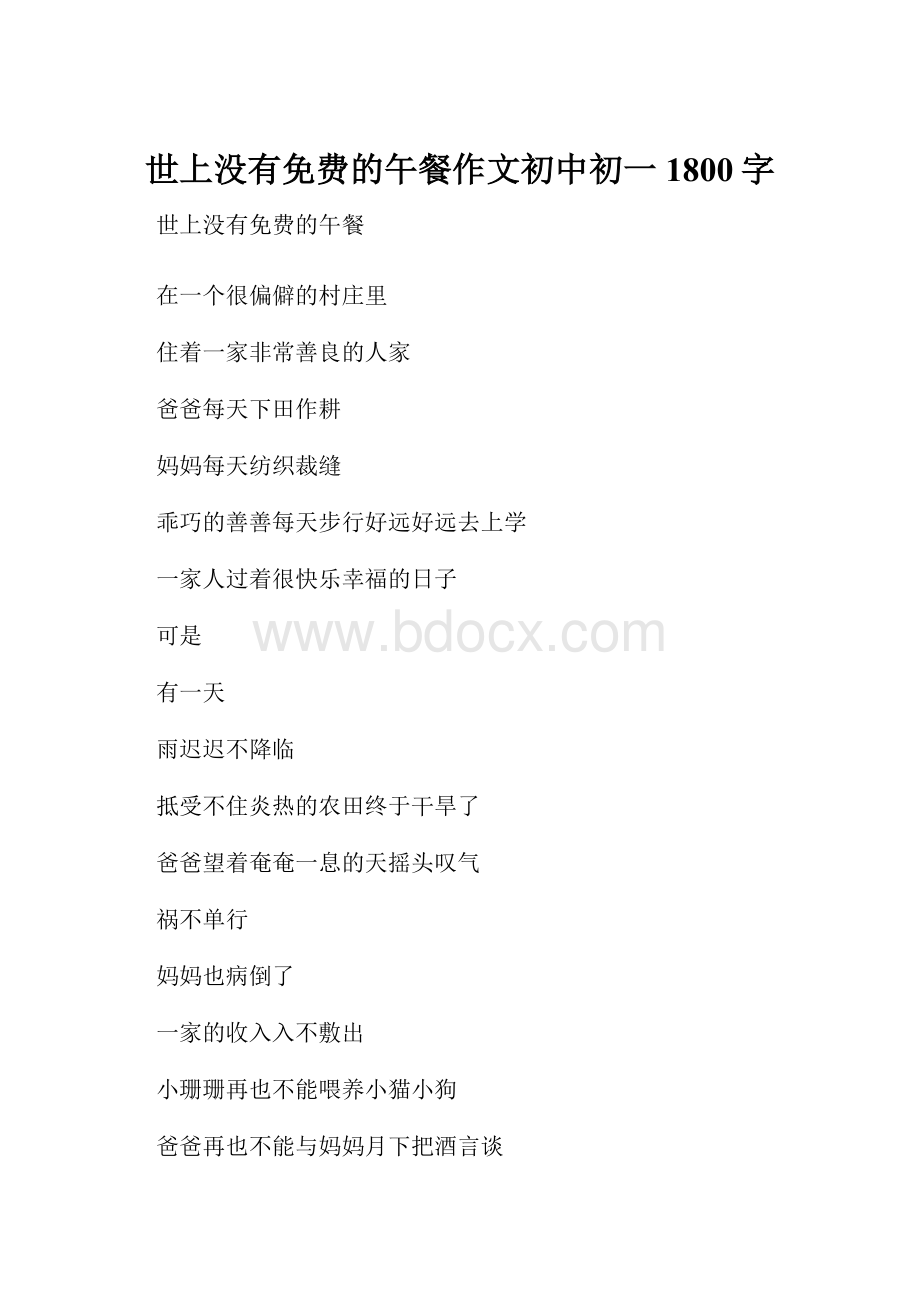 世上没有免费的午餐作文初中初一1800字.docx