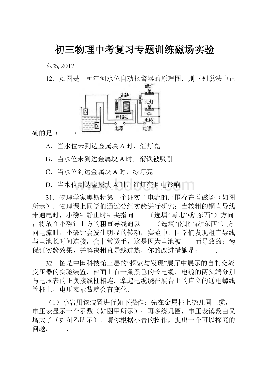 初三物理中考复习专题训练磁场实验.docx