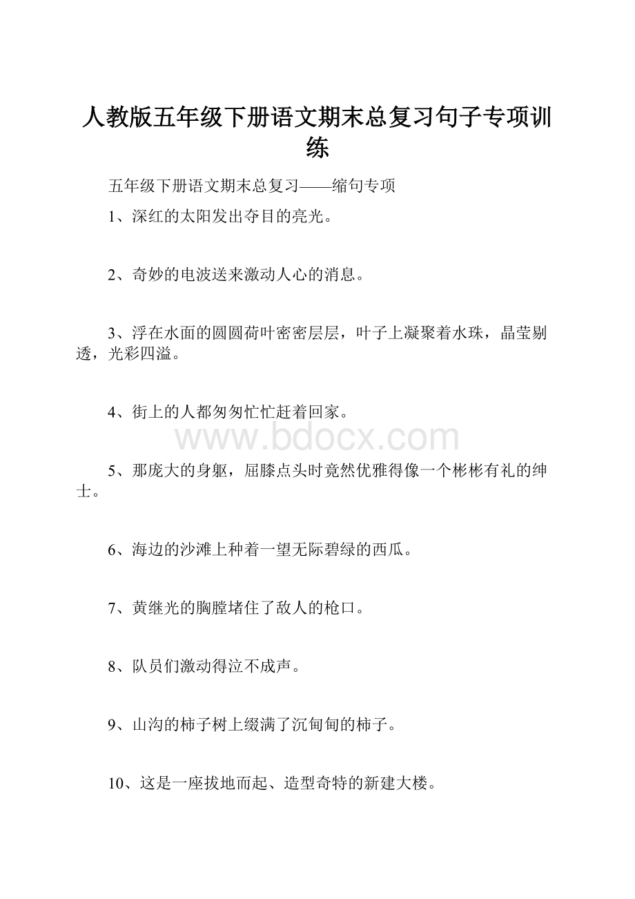 人教版五年级下册语文期末总复习句子专项训练.docx