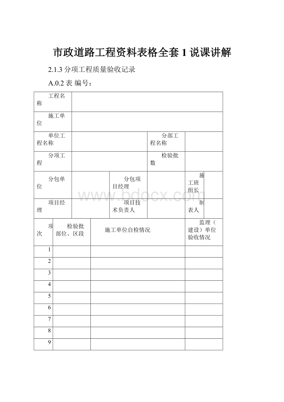 市政道路工程资料表格全套1说课讲解.docx