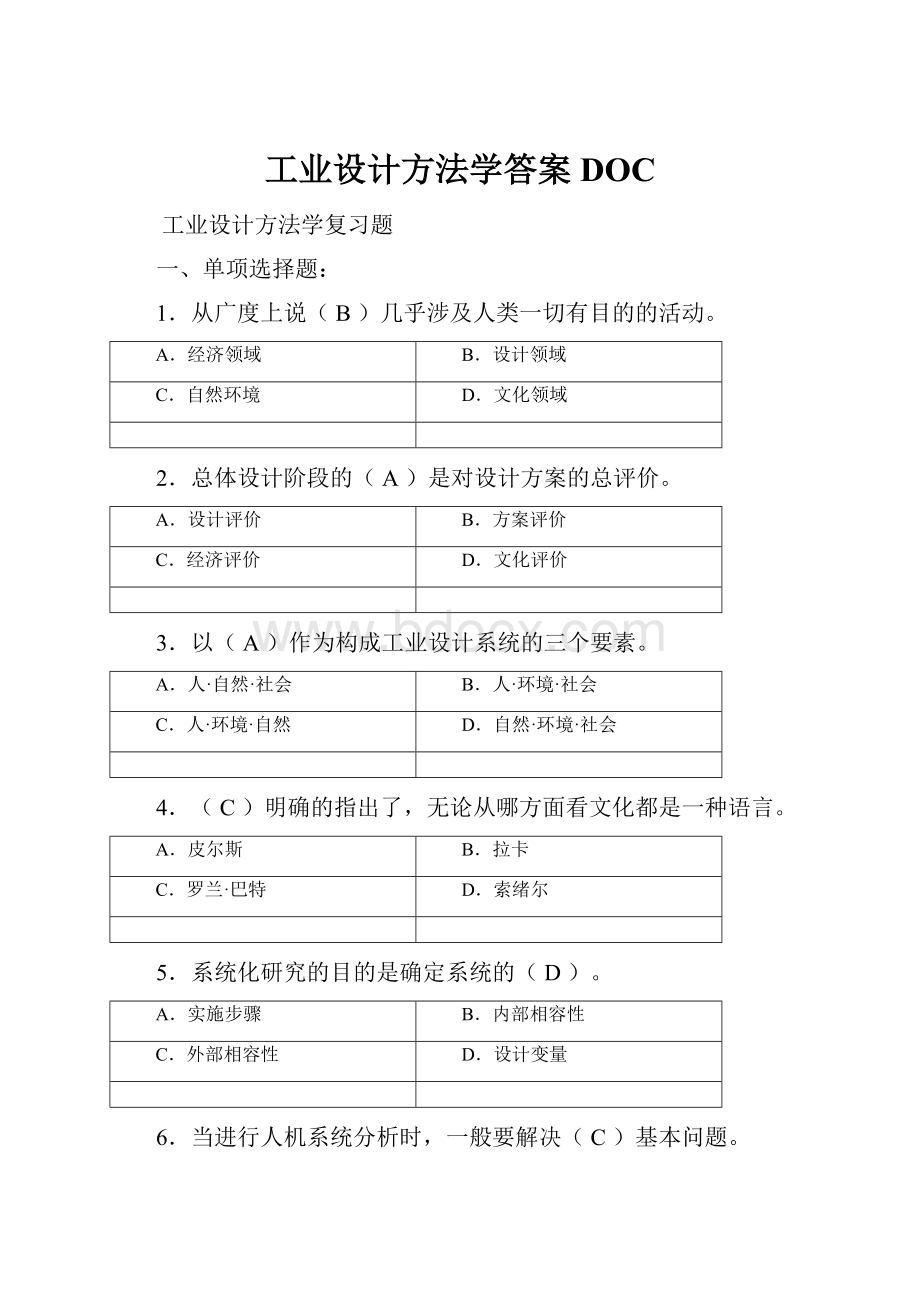 工业设计方法学答案DOC.docx_第1页