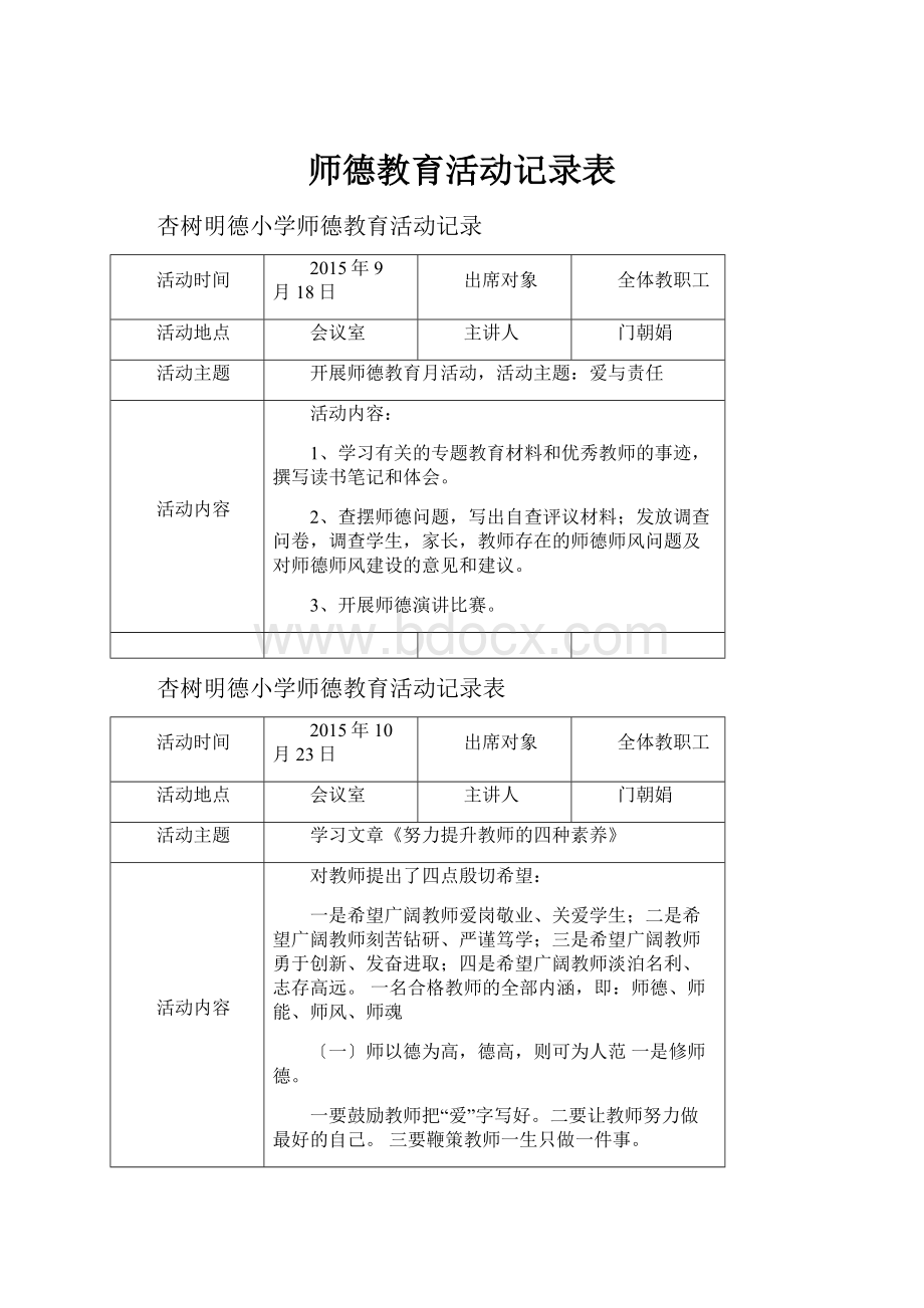 师德教育活动记录表.docx_第1页