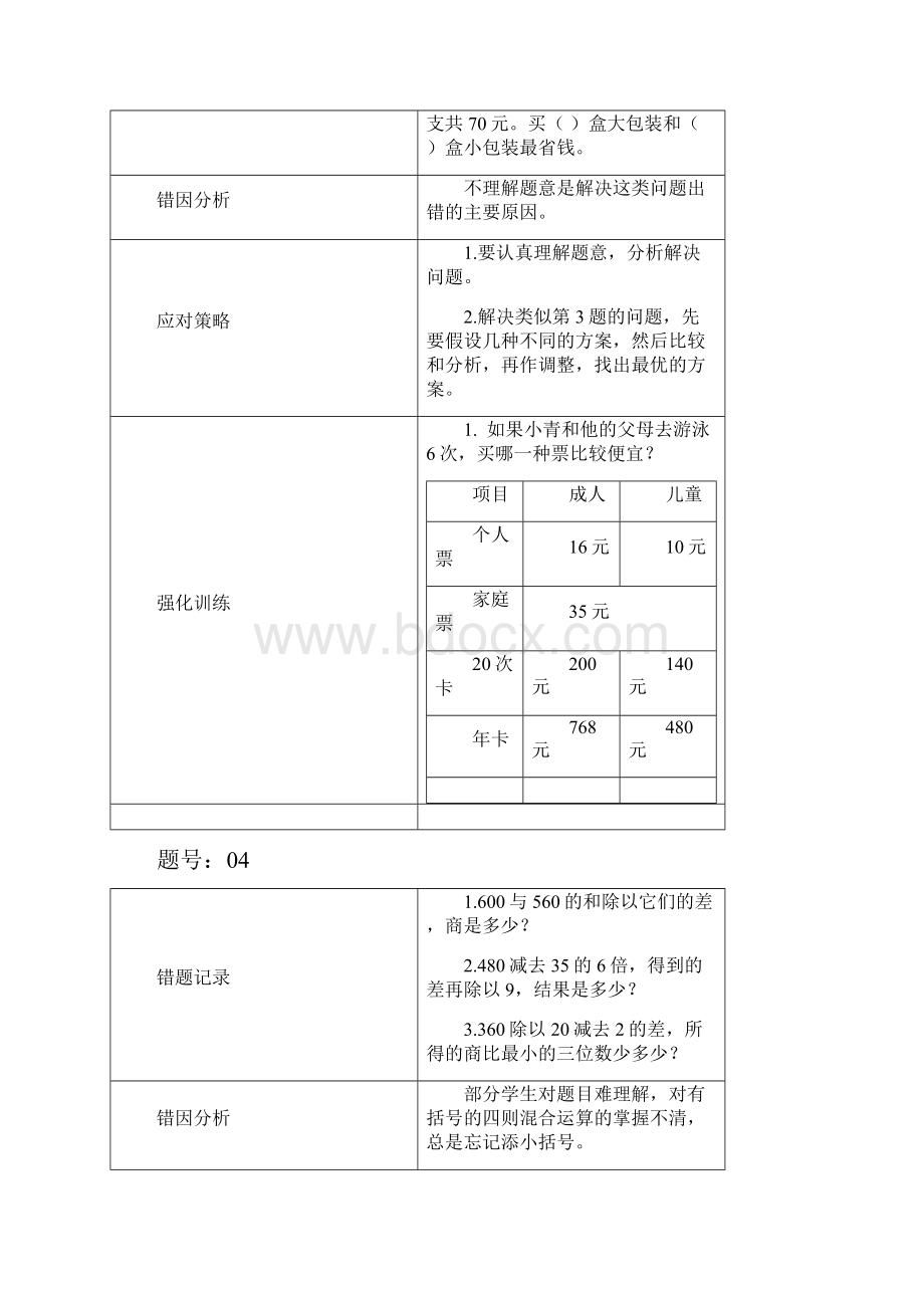 人教版四年级下册数学易错题记录与分析教学提纲.docx_第3页