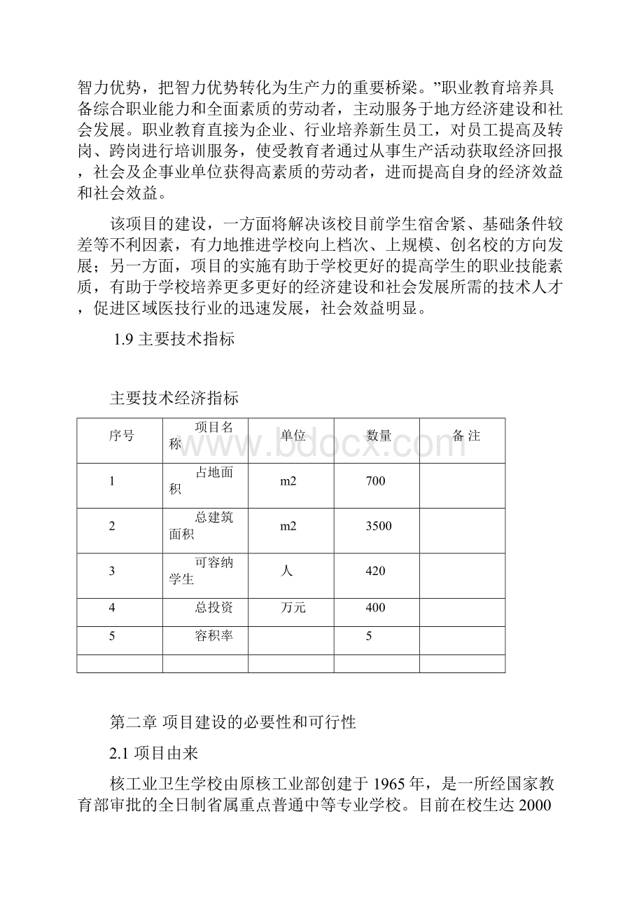 xx医院附属核工业卫生学校学生宿舍建设项目可行性研究报告.docx_第2页