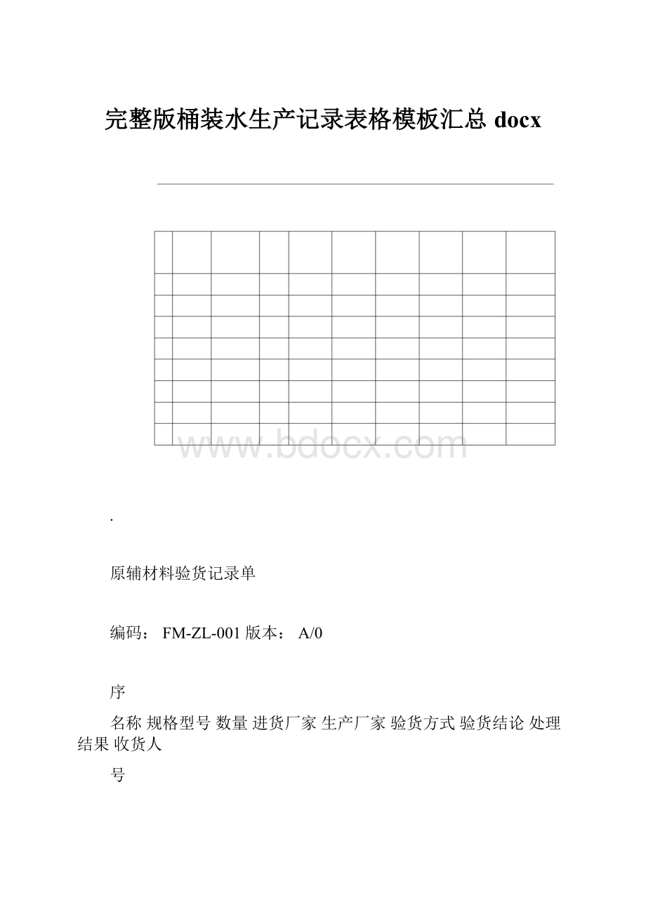 完整版桶装水生产记录表格模板汇总docx.docx