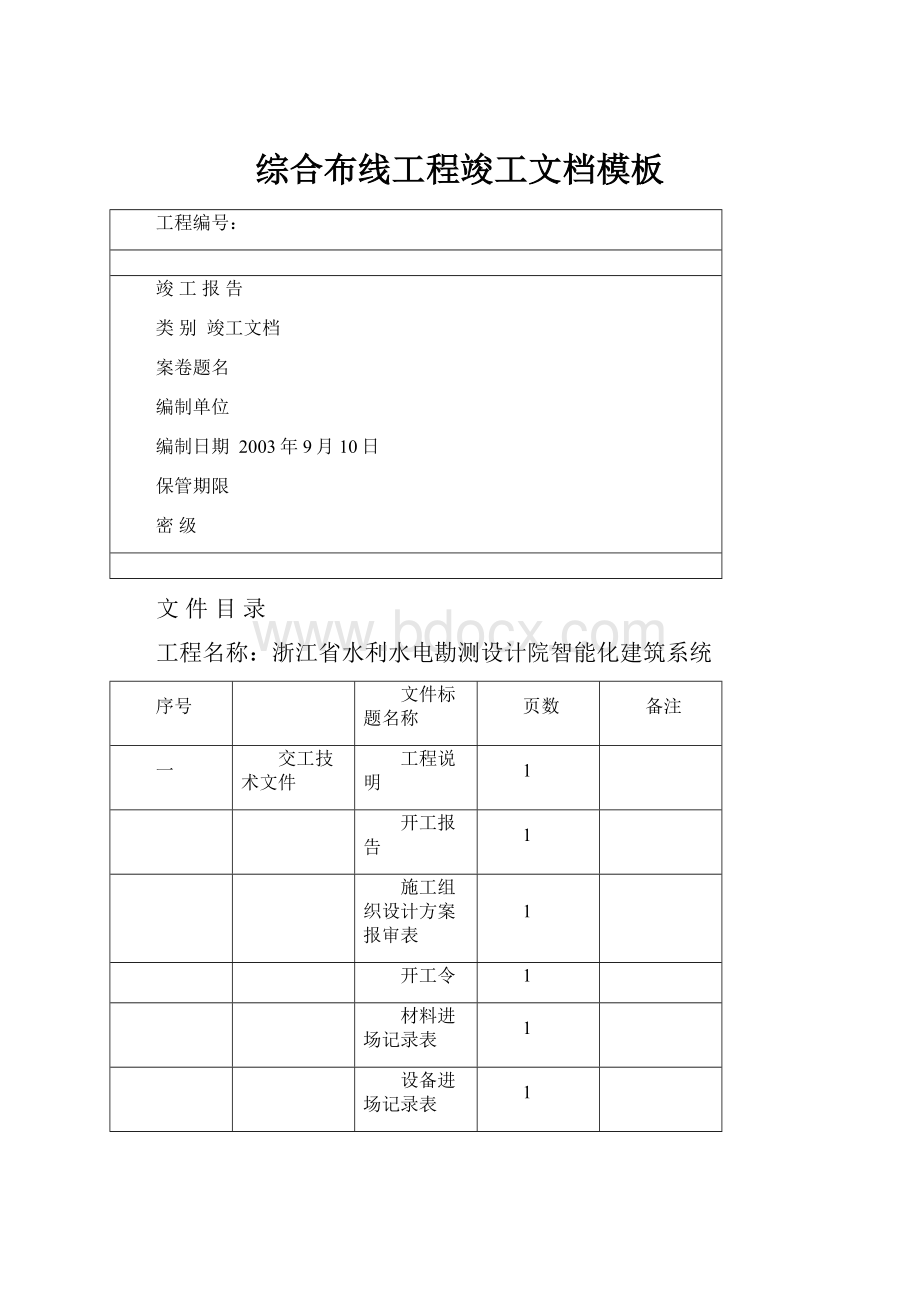 综合布线工程竣工文档模板.docx