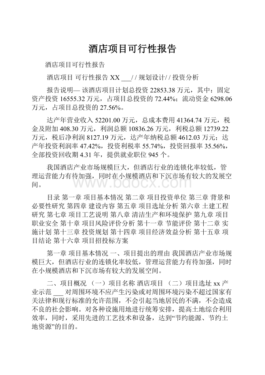 酒店项目可行性报告.docx