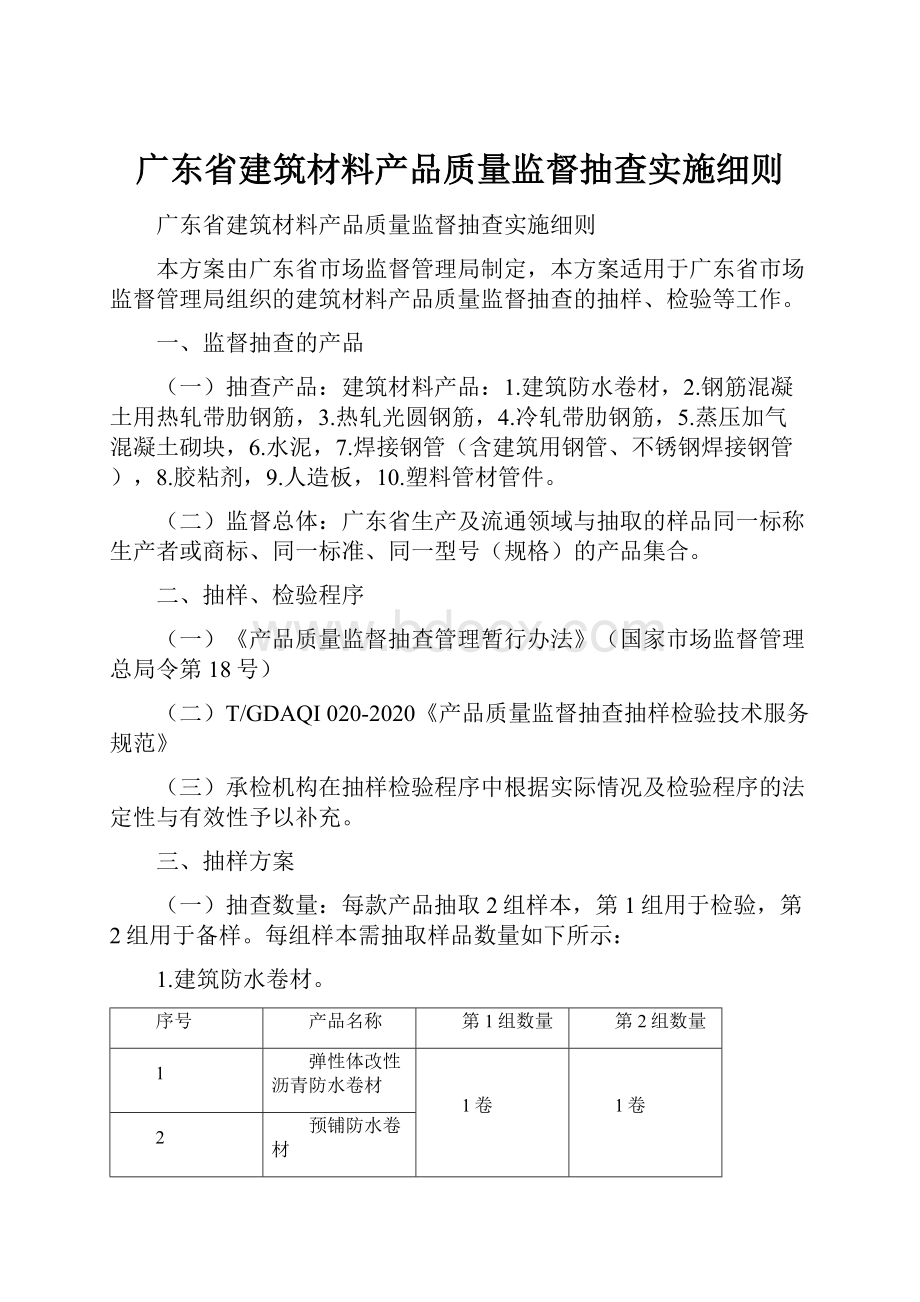 广东省建筑材料产品质量监督抽查实施细则.docx_第1页