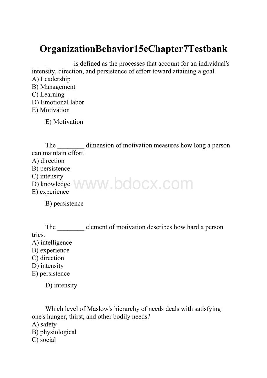 OrganizationBehavior15eChapter7Testbank.docx_第1页