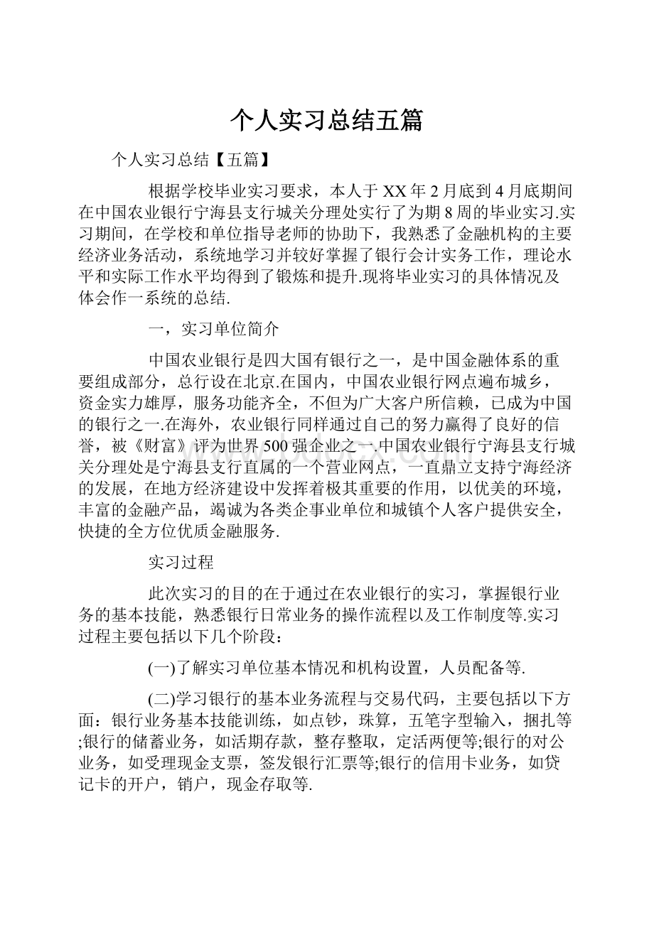 个人实习总结五篇.docx