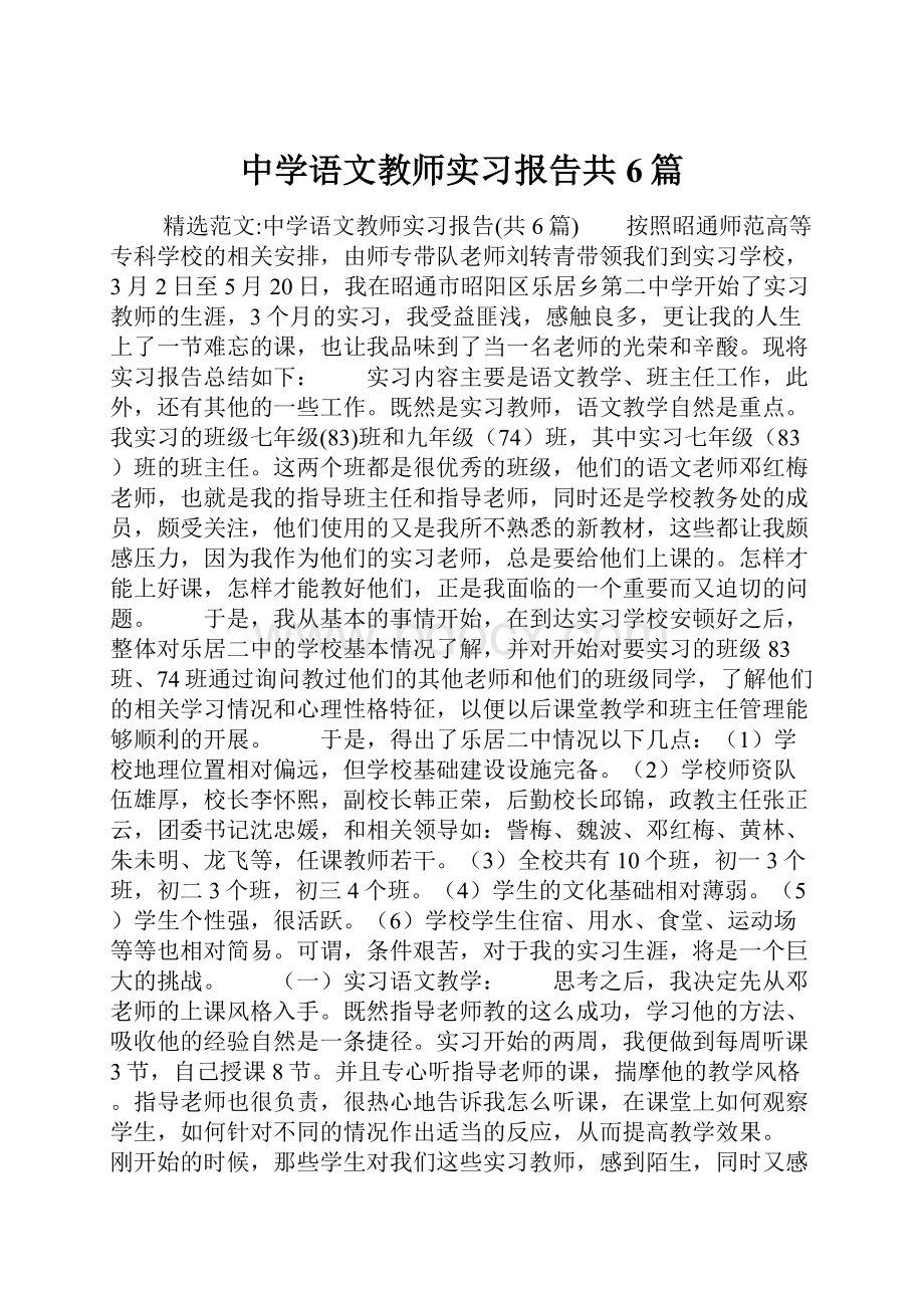 中学语文教师实习报告共6篇.docx