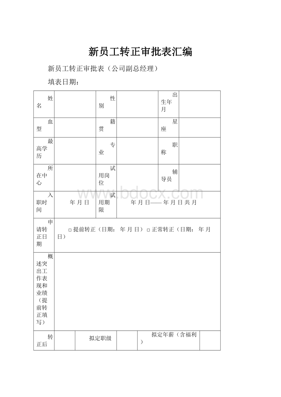 新员工转正审批表汇编.docx