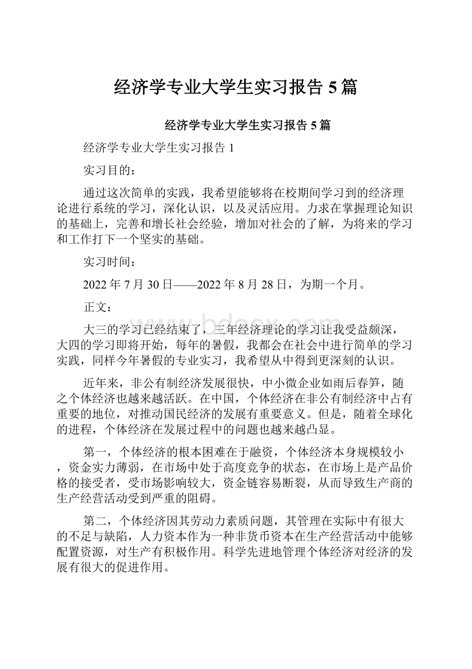 经济学专业大学生实习报告5篇.docx