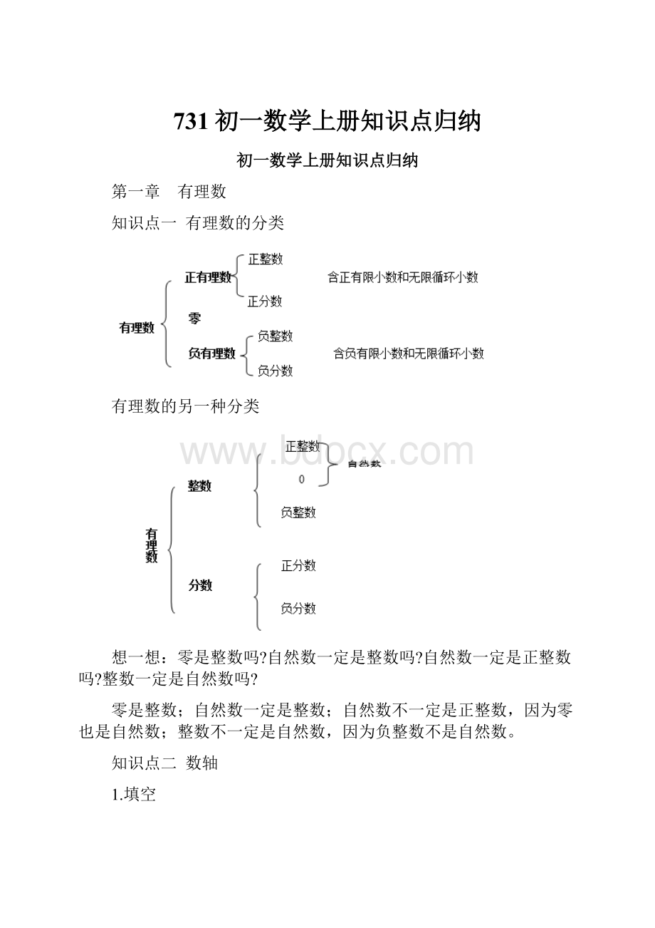 731初一数学上册知识点归纳.docx