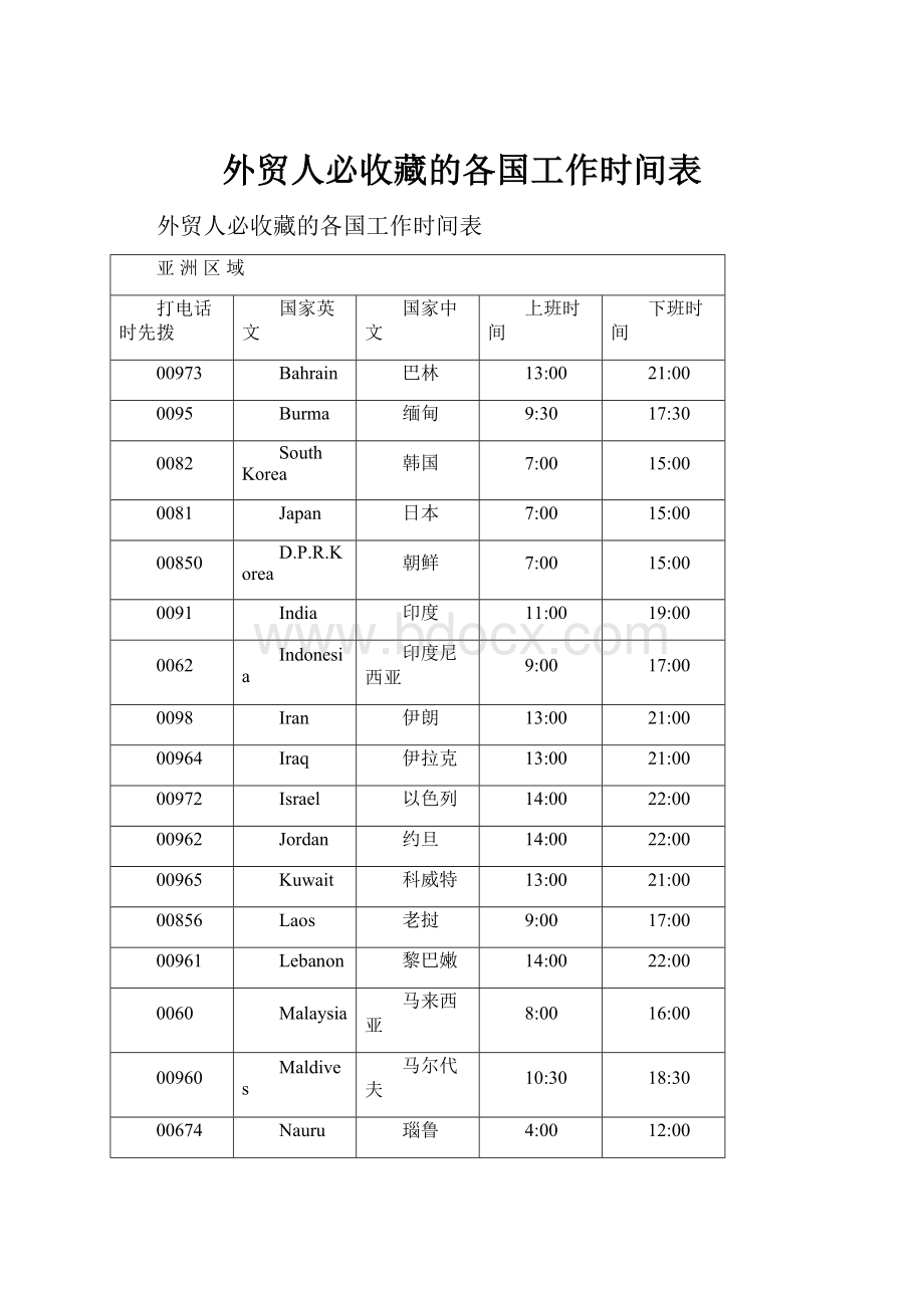 外贸人必收藏的各国工作时间表.docx