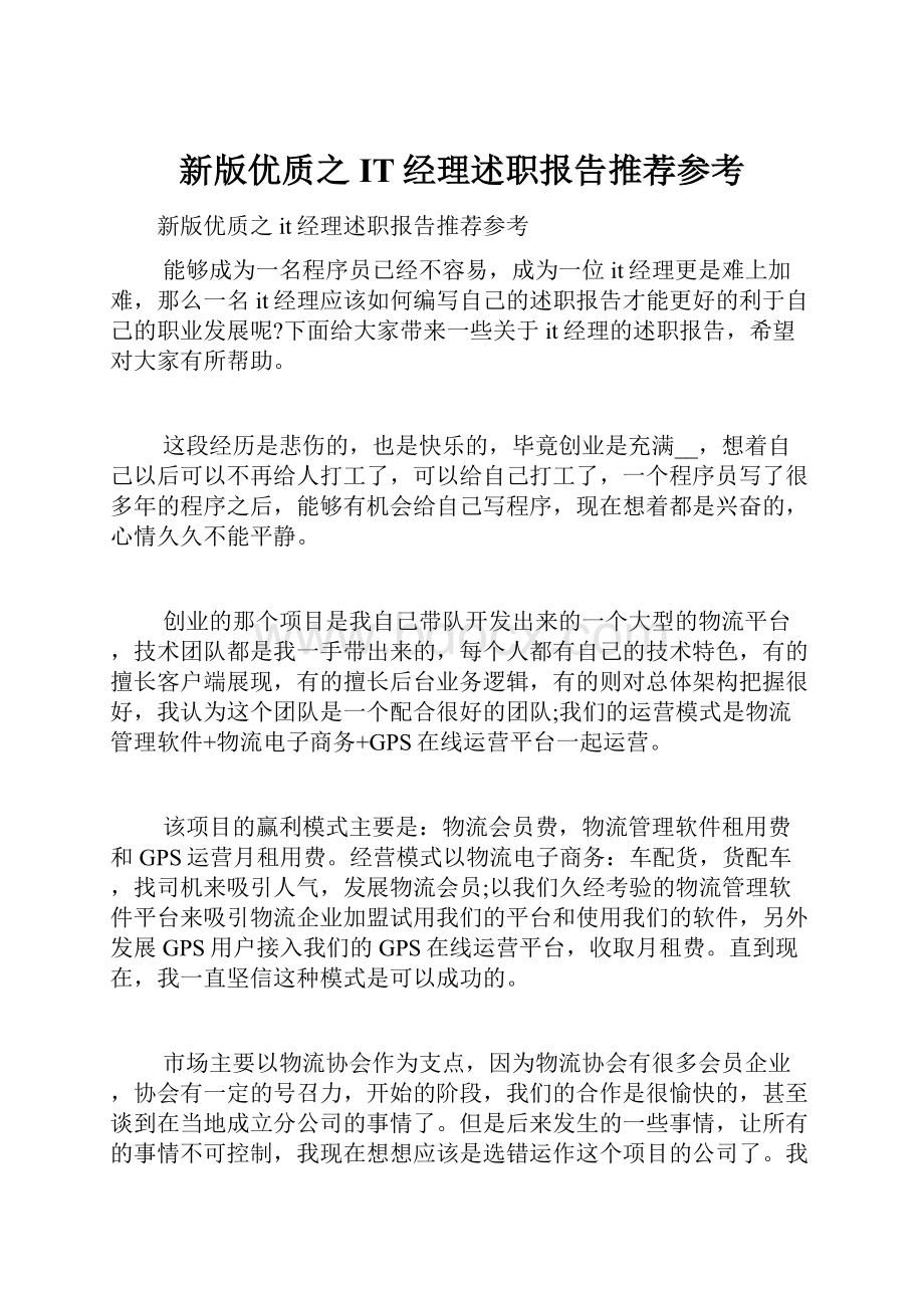 新版优质之IT经理述职报告推荐参考.docx