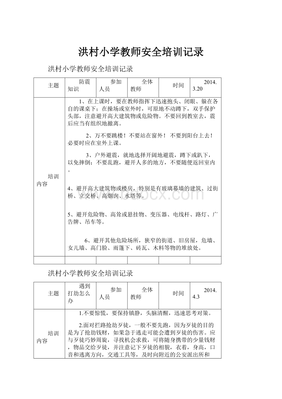 洪村小学教师安全培训记录.docx