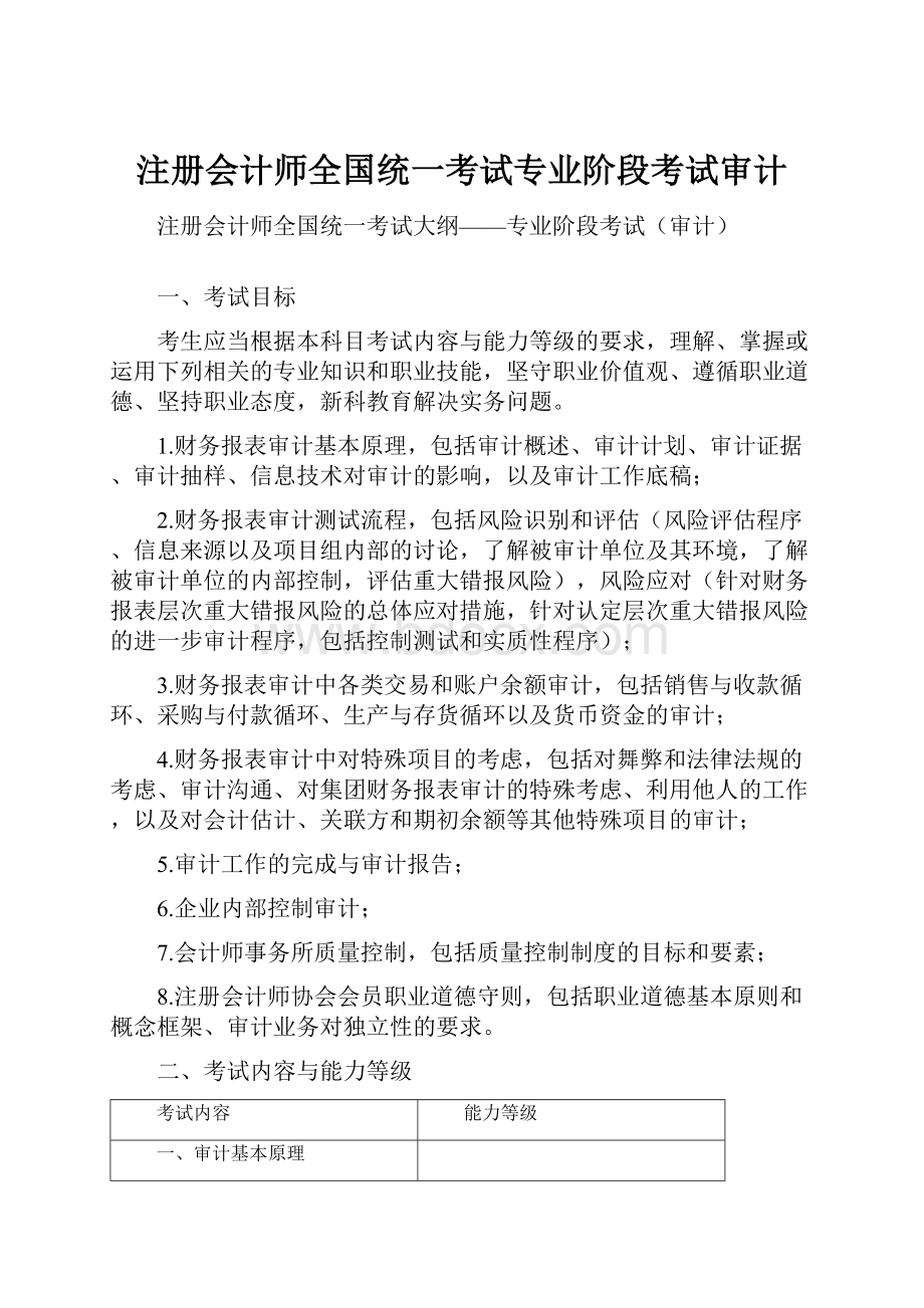 注册会计师全国统一考试专业阶段考试审计.docx