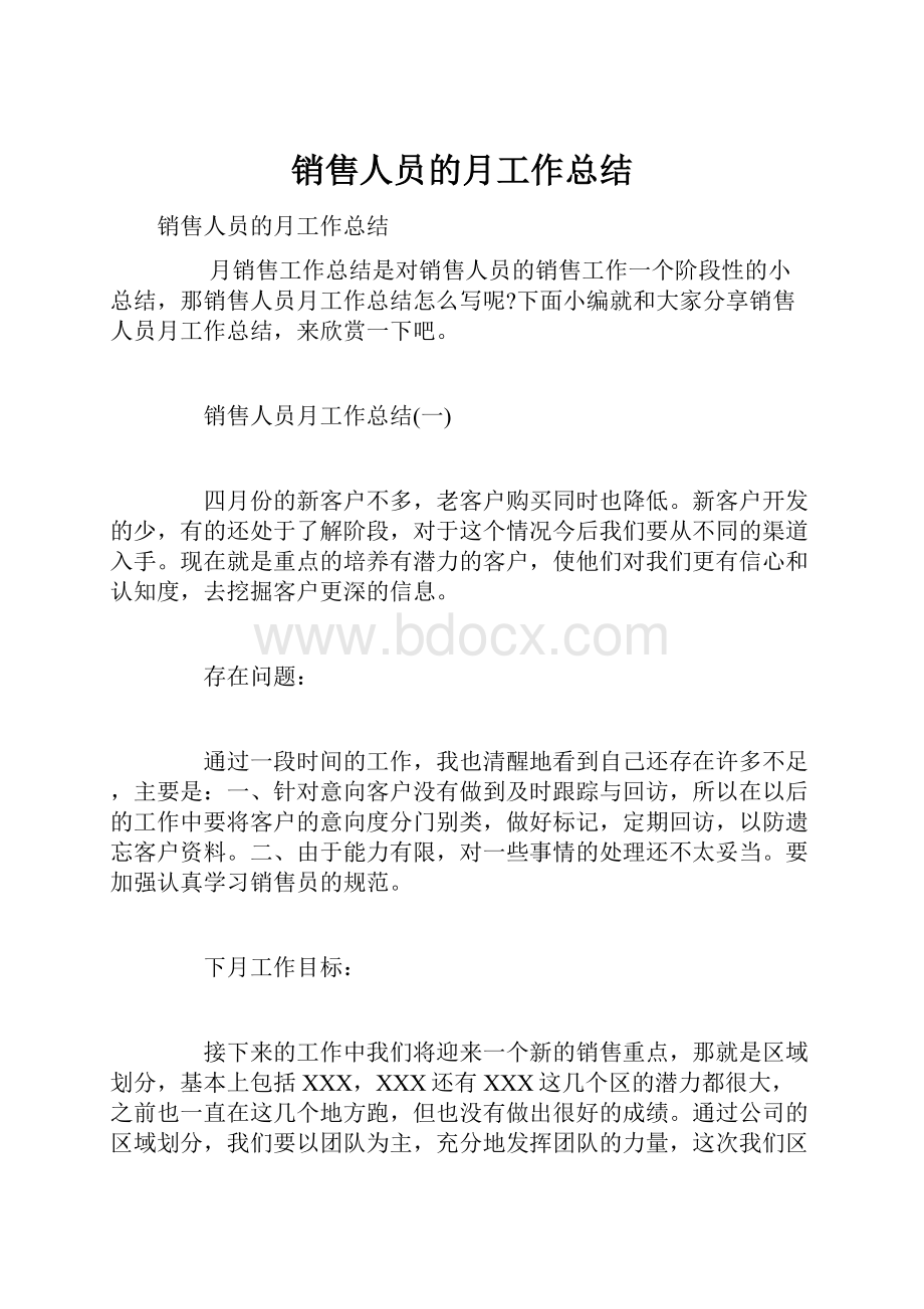 销售人员的月工作总结.docx