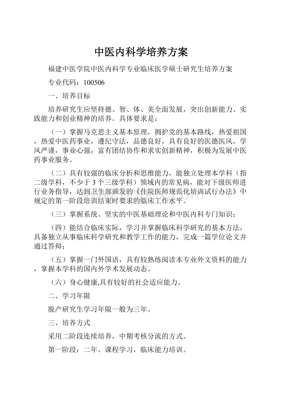 中医内科学培养方案.docx