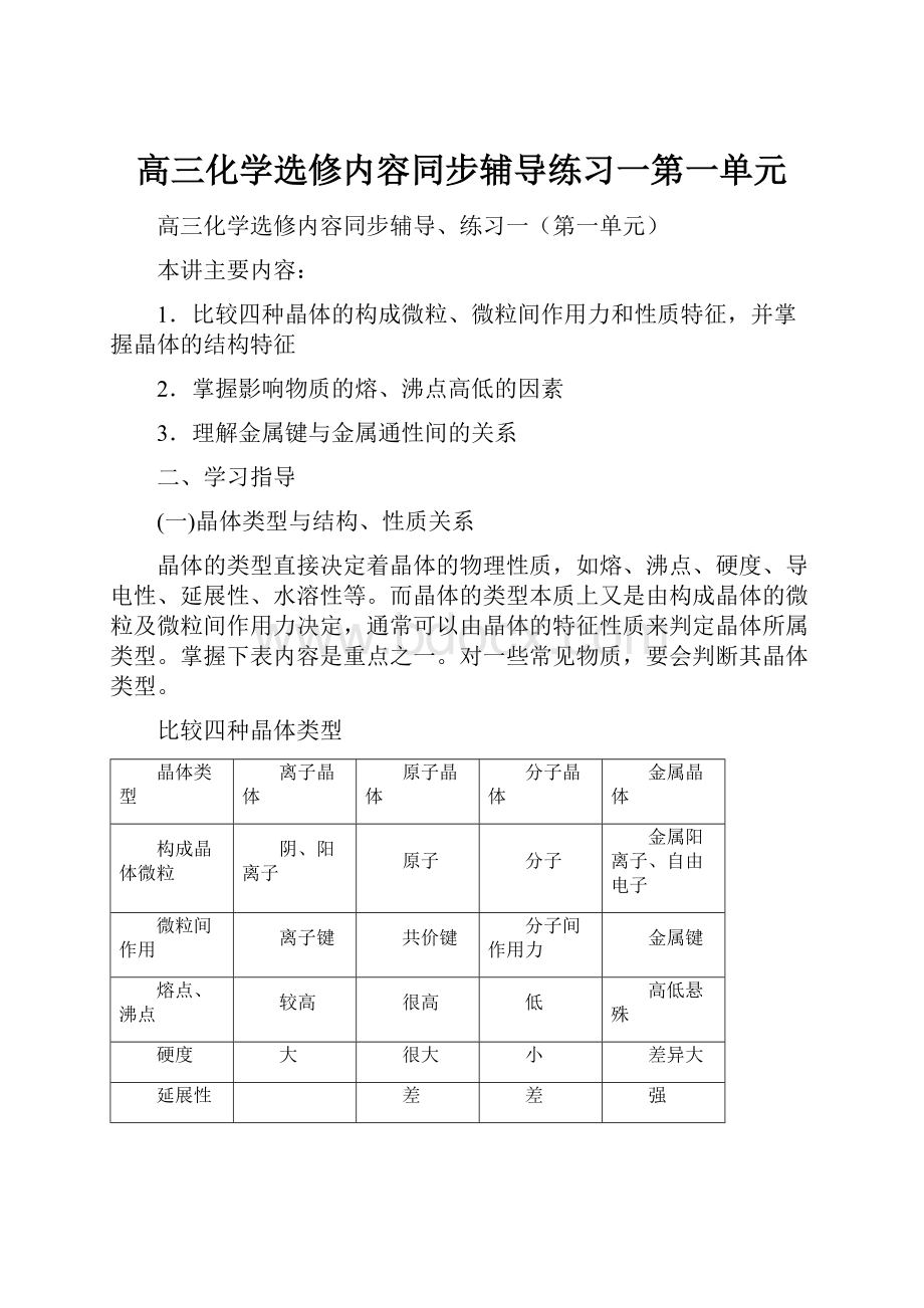 高三化学选修内容同步辅导练习一第一单元.docx_第1页