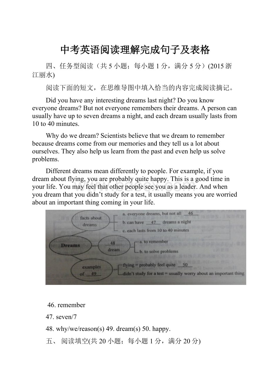 中考英语阅读理解完成句子及表格.docx