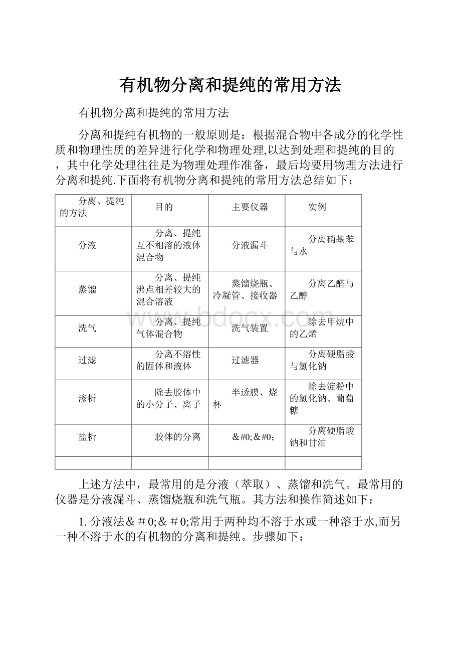 有机物分离和提纯的常用方法.docx_第1页