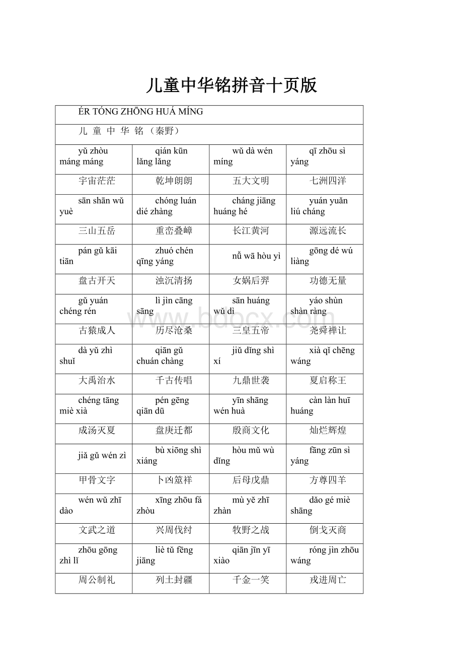 儿童中华铭拼音十页版.docx