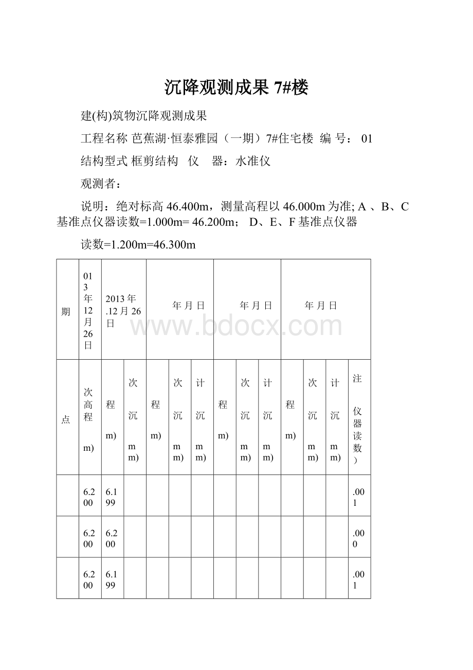 沉降观测成果7#楼.docx