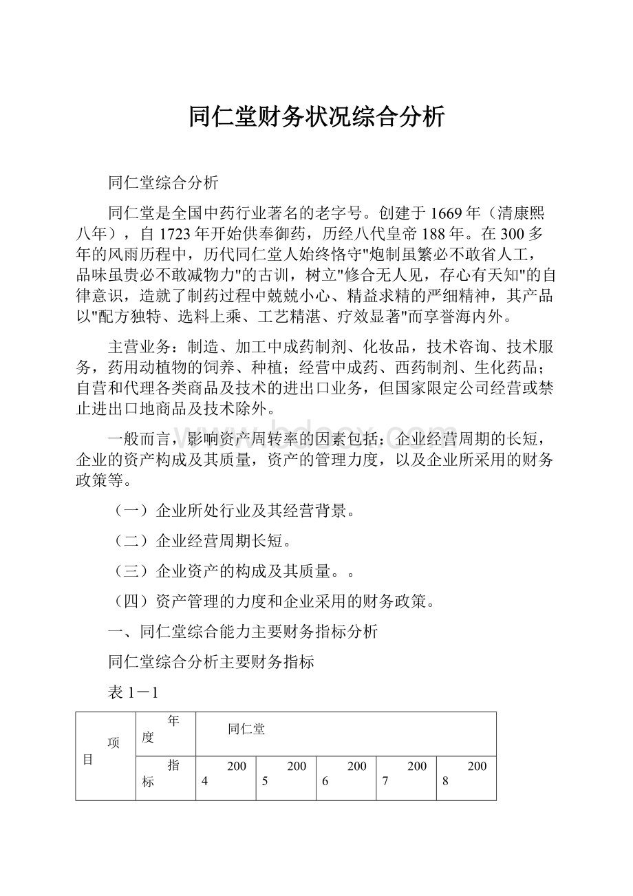 同仁堂财务状况综合分析.docx_第1页