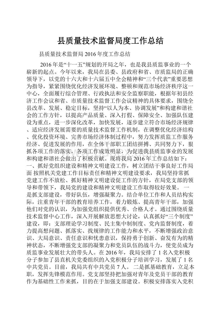 县质量技术监督局度工作总结.docx