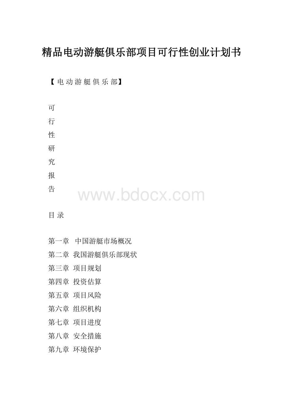 精品电动游艇俱乐部项目可行性创业计划书.docx_第1页