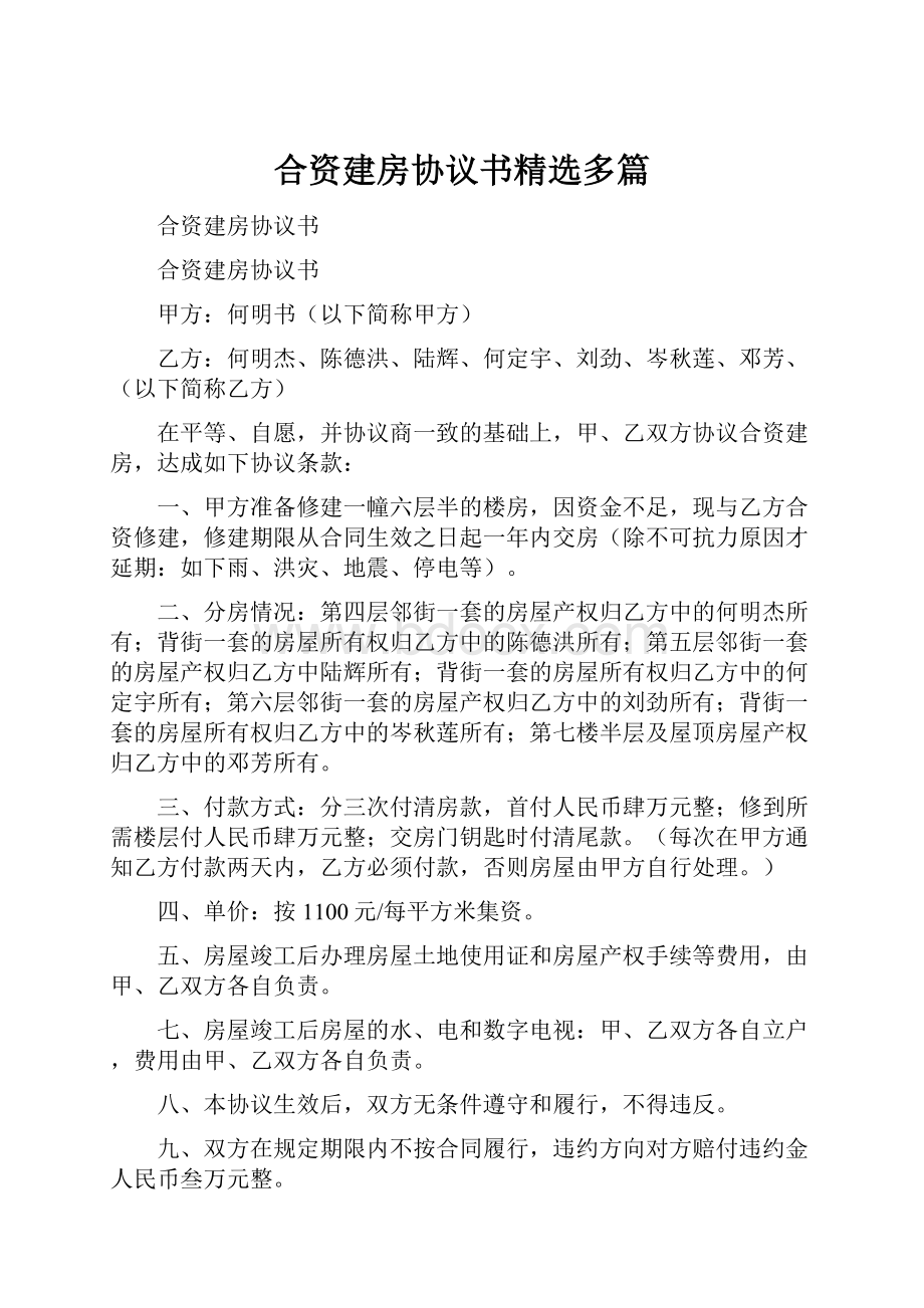 合资建房协议书精选多篇.docx_第1页