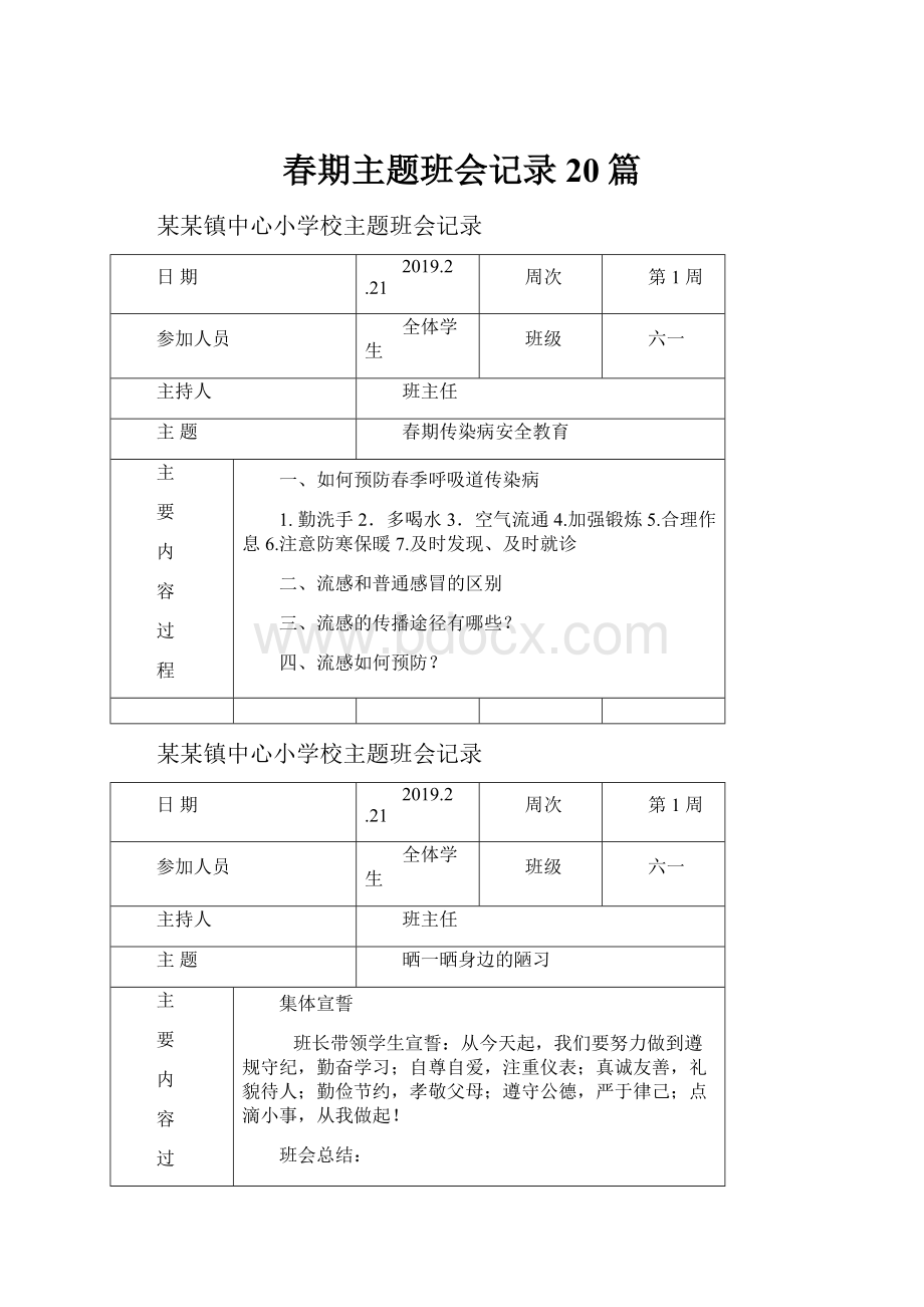 春期主题班会记录20篇.docx