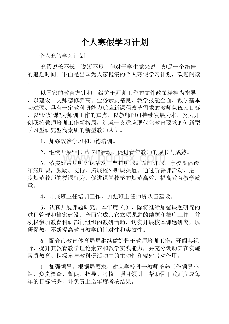 个人寒假学习计划.docx