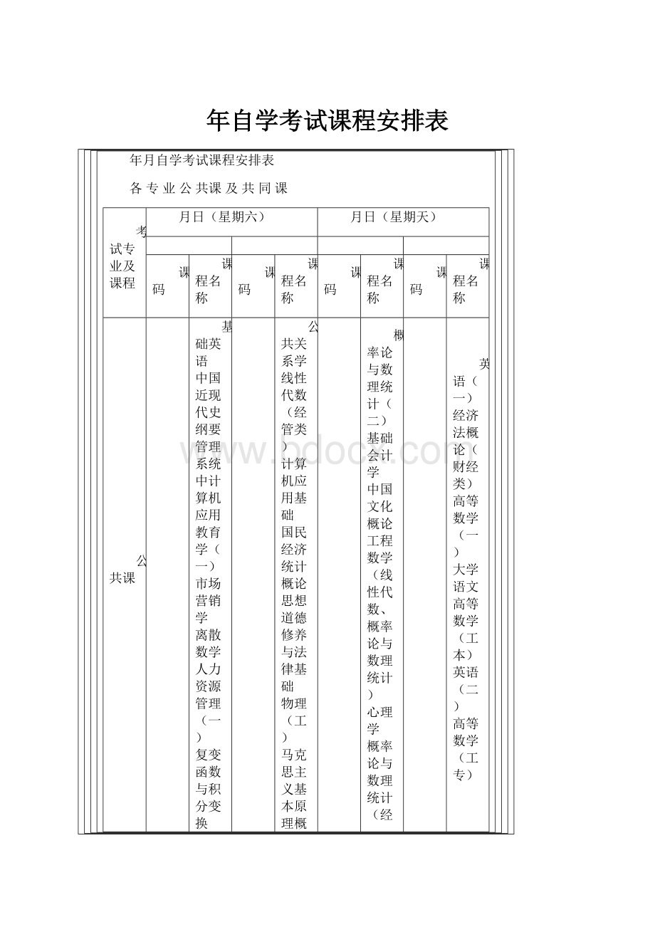 年自学考试课程安排表.docx