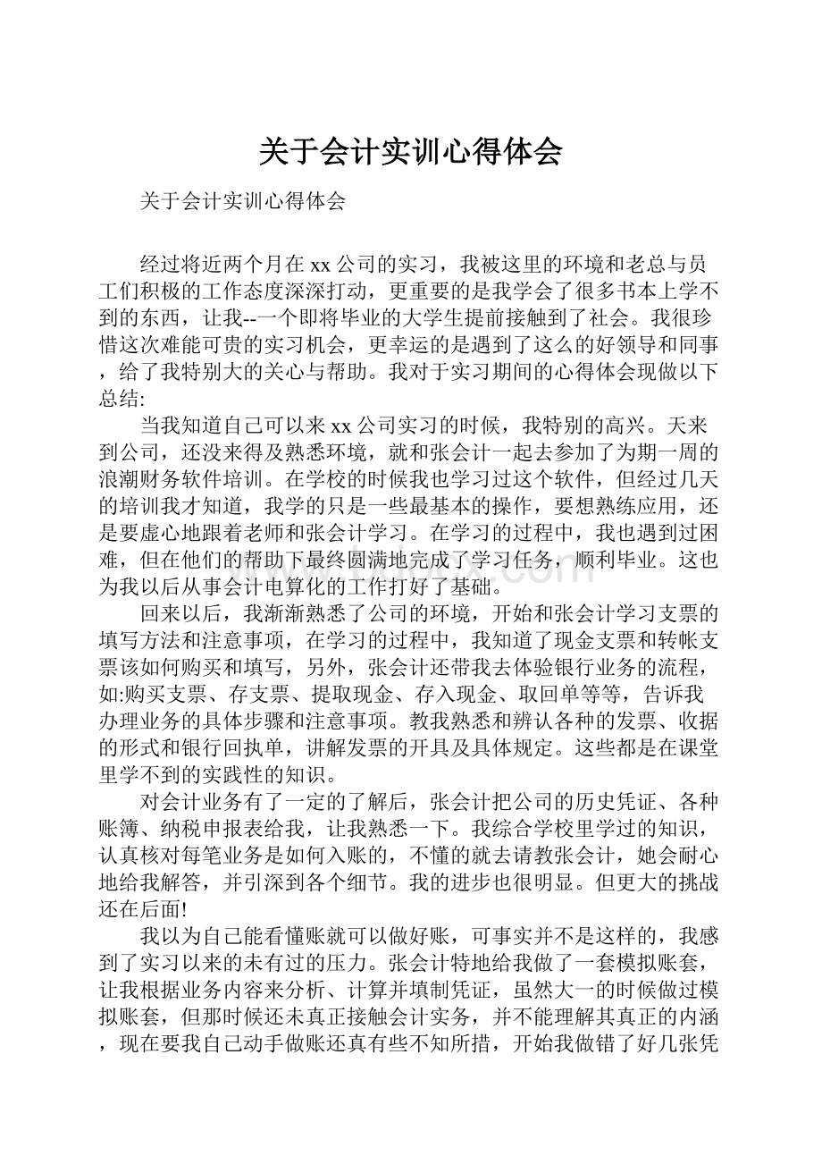 关于会计实训心得体会.docx