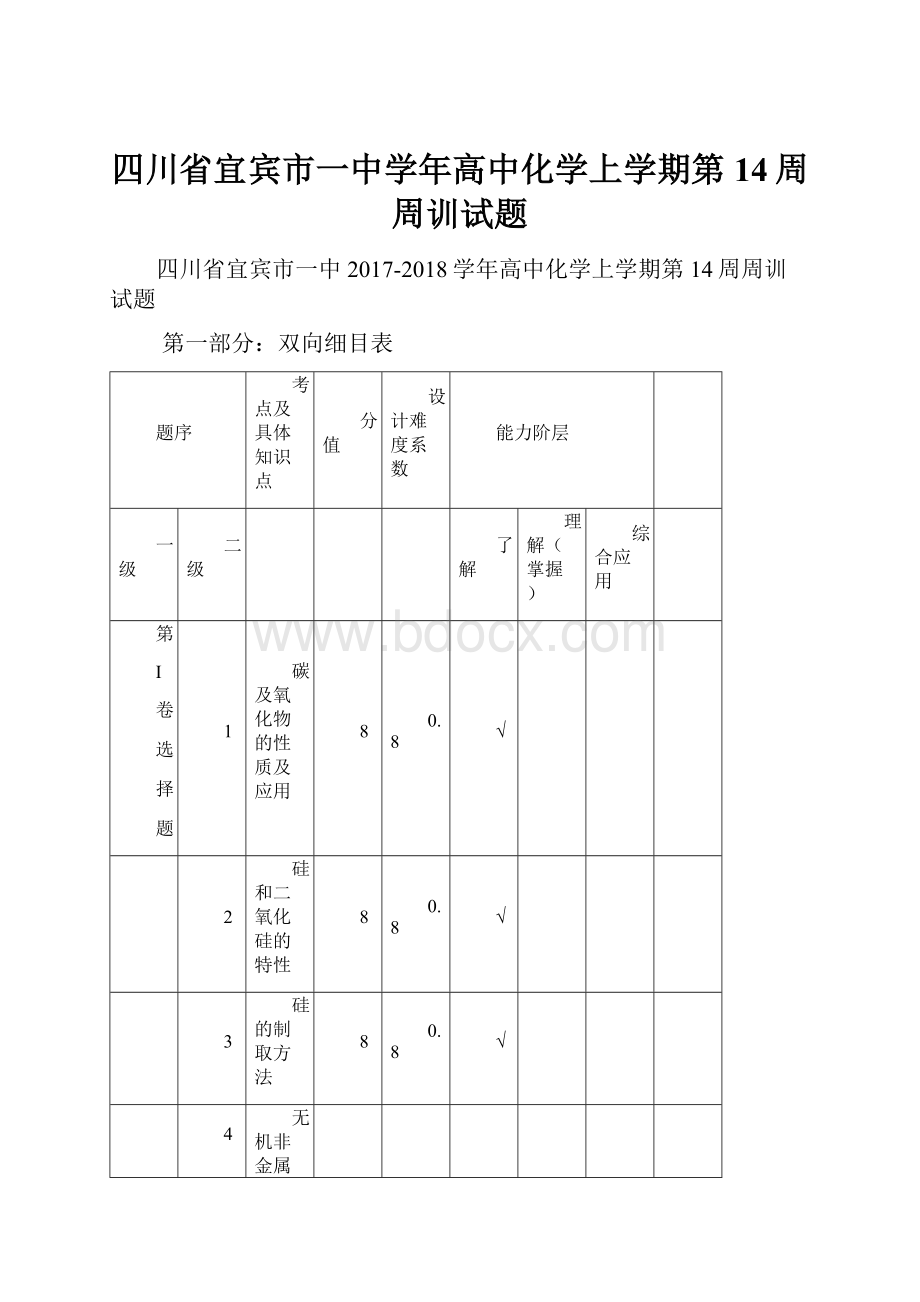 四川省宜宾市一中学年高中化学上学期第14周周训试题.docx