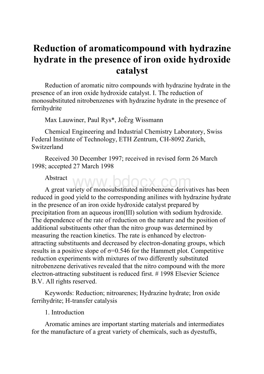 Reduction of aromaticompound with hydrazine hydrate in the presence of iron oxide hydroxide catalyst.docx