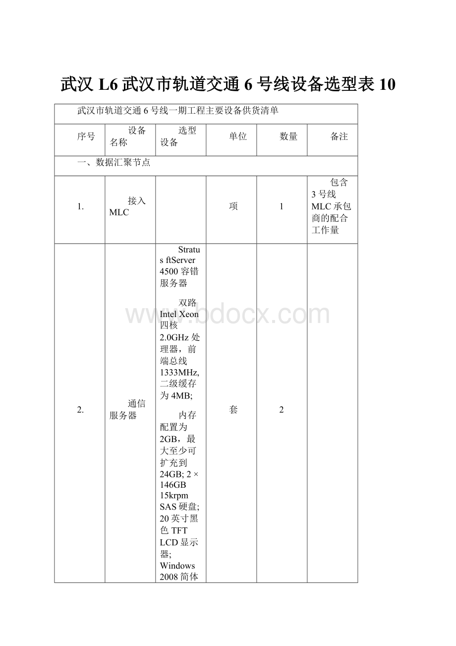 武汉L6武汉市轨道交通6号线设备选型表10.docx_第1页